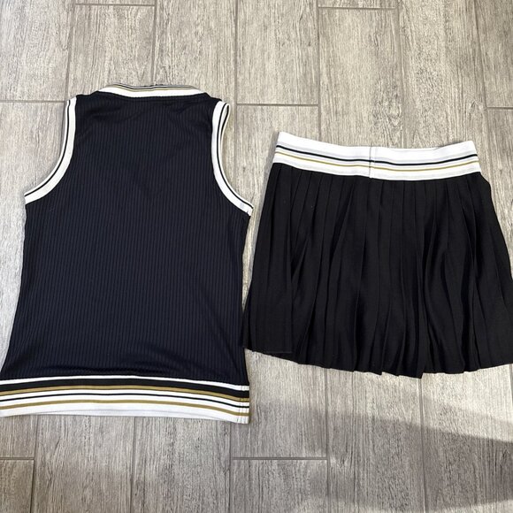Vieux Jeu Tank Top Womens Small Med Black Pleated Back Tennis Tank &Skirt Set - Picture 8 of 13